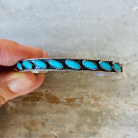 ♥️ Native American ♥️ Vintage Sterling Silver & Turquoise Stacker Cuff - Picture 1 of 16